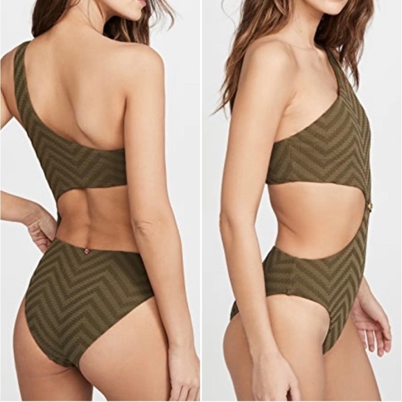 RED Carter Peri Asymmetrical One Piece Swimsuit Size Small Color Safari - Picture 3 of 13